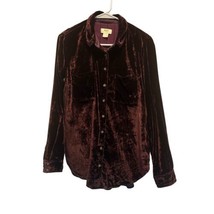 Maeve Anthropologie Karina Purple Velvet Long Sleeve Shirt Button Down S... - £25.21 GBP