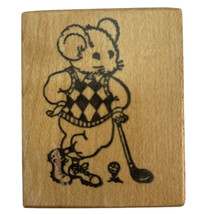 PSX Golf Outfit Mouse Leaning on Golf Club Ball Tee Rubber Stamp D-603 Vintage - £6.15 GBP