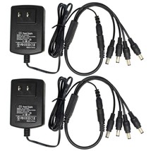 2-Pack Ac To Dc 12V 2A Power Supply With 1 To 4 Splitter Cable, Plug 5.5... - £30.59 GBP