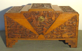Antique Large Oriental Hand Carved Dragon Stepped Top Camphor Box  - £948.84 GBP