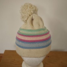 Vintage SMILEY Blue Purple Stripe 100% Wool Womens USA Ski Knit Cap Hat S-M - £28.64 GBP