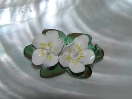 Vintage Art One Made in England Bone China Signed White Flowers on Green Lily Pa - £14.54 GBP