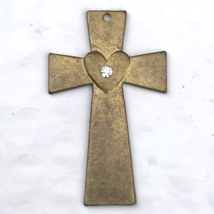 Cross With Heart And Jewel Christian Vintage Pendant - £9.68 GBP