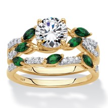 2 Piece Wedding Set Emerald 14K Gold Sterling Silver Cz Ring Size 6 7 8 9 10 - £237.04 GBP