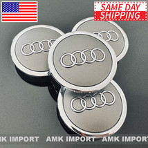 4X Gray Wheel Hub Center Caps with Chrome Logo for Audi 69MM 4B0-601-170... - $18.76