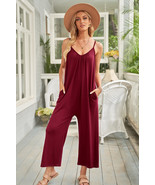 Fiery Red Spaghetti Straps Wide Leg Pocketed Jumpsuits - $29.54 CAD