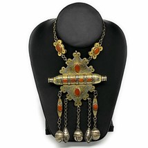 112.2g, 24&quot; Vintage Turkmen Necklace Gold-Gilded Silver Rare Pendant, B1... - £478.12 GBP