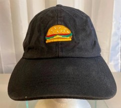 Black Hamburger Hat Embroidered Acrylic Adjustable Ball Cap Pre-Owned - £10.12 GBP