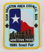 Vintage 1986 Sam Houston Scout Fair Hometown Proud Yellow Boy Scout Camp Patch - £9.02 GBP