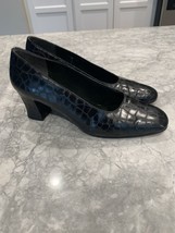 Women’s Stuart Weitzman  Black Square Toe Pump Block Heel Croc Size 6.5 - £21.89 GBP