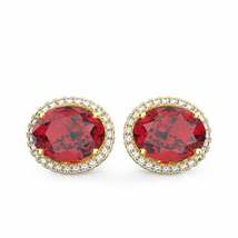 0.50 Ct Oval Cut Red Garnet Women&#39;s Stud Earrings 14k Yellow Gold Finish 925 - £71.93 GBP