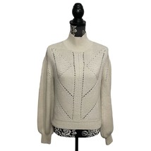 French Connection Mock Neck Openwork Knit Balloon Sleeve Sweater Cream - Size XS - $29.03