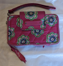 Vera Bradley Pink Floral Wristlet Zip Snap Wallet &amp; ID Card Holder Keychain - $10.69