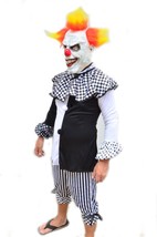 Halloween Clown Costume and Mask Creepy Killer Black &amp; White Mens - Yellow Hair - £24.04 GBP