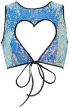 Roma Women&#39;s Standard Sequin Top with Heart Cutout for Rave/Festival, Jade, Larg - £35.88 GBP