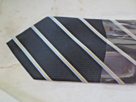 Hermes Paris Men&#39;s 100% Silk Ties Navy with Gray Yellow Stripes - $100.00