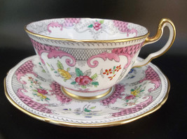 Adderley English Tea Cup Saucer Set Bone China Pink Yellow Roses Flowers - £37.98 GBP