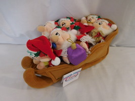 Disney Store Snow White Seven Dwarfs Christmas Sleigh Bean Plush Set New Rare - £133.18 GBP