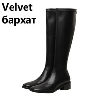 Fashion Women Knee High Boots Genuine Leather Side Zipper Thick Heels Pumps Fema - £117.28 GBP