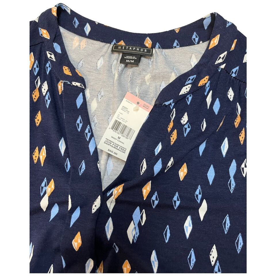 New Metaphor Geometric Diamond Sleeveless Drawstring Waist Shirt Dress Navy M Item image 9