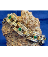 Vtg 1/20 12K Gold Filled Bracelet 7.5&quot; Fashion Jewelry Emerald Color Stones - $128.65