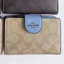COACH Ladies Folding Purse Card Bag Pocket Wallet Canvas (Blue With Logo) - $65.00