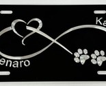 Custom Names Dog Paw Infinity Car Tag Diamond Etched Aluminum License Plate - $24.79