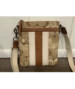 Crossbody Bag Purse Signature C Pattern 2 Tone Leather Stripes Metal Har... - $33.63 CAD