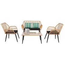 4 Pieces Patio Furniture Set Sofa Chair Pe Rattan Wicker Outdoor Poolsid... - £332.88 GBP