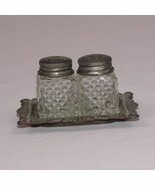 Vintage Unbranded Mini Cut Clear Glass Salt Pepper Shakers W/Silver Plat... - $13.50
