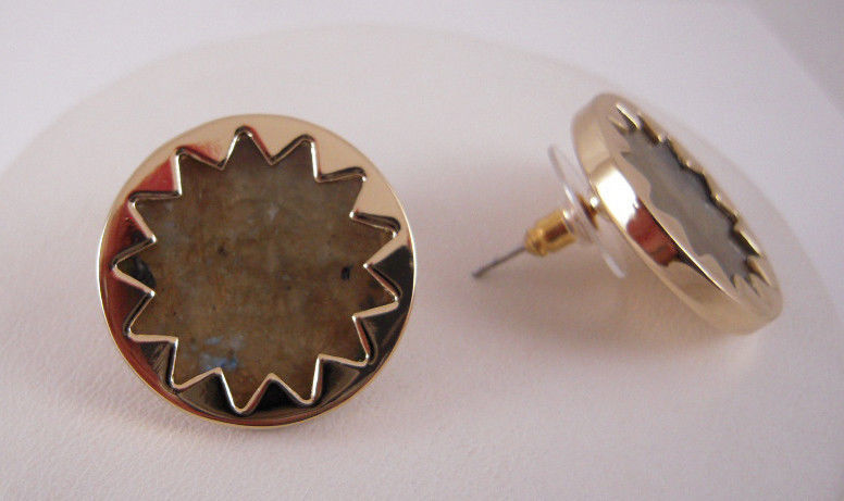 House of Harlow 1960 14KT Y/G Plated Labradorite Sunburst Button Earrings - $37.42