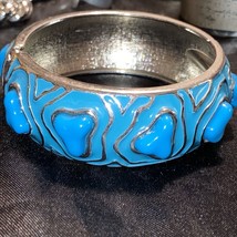 Vintage Turquoise Blue Enamel And Lucite Crystal Embellishments Cuff Bracelet - £31.01 GBP