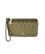 Coach CX161 Double Zip Wallet Signature Canvas Clutch Wristlet Olive Green - $133.60 CAD