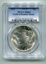1922 Hot 50 Vam 4 Doubled Motto Peace Silver Dollar Pcgs MS64 Premium Quality Pq - £228.55 GBP