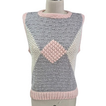 Vtg 80s 90s Selection Hand Knitted Silk/Acrylic Sweater Vest Pink/White/... - $39.20