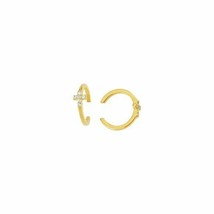 14K Solid Yellow Gold Diamond Cross Ear Cuff Earrings - Minimalist - £286.80 GBP