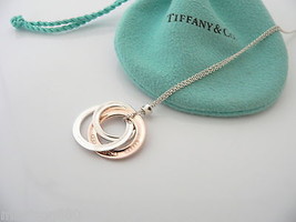 Tiffany &amp; Co Interlocking Circles Necklace Pendant 17 Inch Silver Rubedo Metal - £262.13 GBP