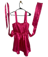 NWT New $190 Anthropologie Maeve Bow Tie Hot Pink Satin Party Mini Dress 6 - $49.50