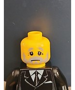 LEGO Minifigure Head Yellow Male Gray Beard Moustache Grandpa Sad Eyes - $37.27 MXN