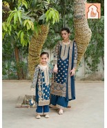 Mother-Daughter Combo: Faux Georgette Embroidered Kurti Set - $90.00