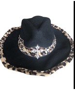 Genuine Peter Grimm Winslow Cowboy Hat Faux Leopard Accent Rhinestone Cross - $44.10