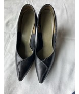 Women&#39;s Vintage Stiletto High Heels Pointy Toe Black Leather Size 7 - $654.91 MXN