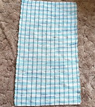 New Blue and White Woven Loomed Rag Rug 46 x 27 inches Machine Washable USA Made - £35.98 GBP