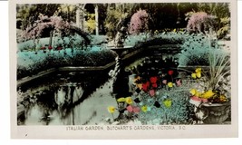 Italian Garden Butchart Gardens Victoria BC Canada RPPC hand painted postcard - £7.75 GBP
