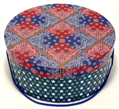 13" Round Sturdy Cardboard LADIES HAT BOX w Rope Strap - Stars &amp; Bandanas - $15.00