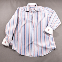 Robert Graham Button Down Shirt Men&#39;s Size 16 Flip Cuff Pastels 100% Cotton - £62.94 GBP