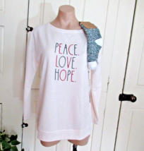 Rae Dunn sweatshirt tunic XS Sea Salt ivory hi-lo soft socks Peace Love Hope New - $21.51