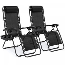 Zero Gravity Patio Chairs Recliners Cup Holders Adjustable Set of 2 Outd... - £113.25 GBP
