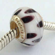 Authentic Lovelinks Pastiche Murano Glass White W/ Brown Spots Bead Charm - $12.34