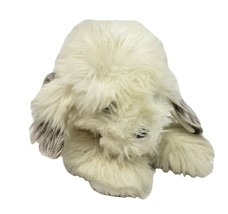 17&quot; Vintage 1982 Dakin Creme &amp; Grey Laying Puppy Dog Stuffed Animal Plush Toy - £37.21 GBP